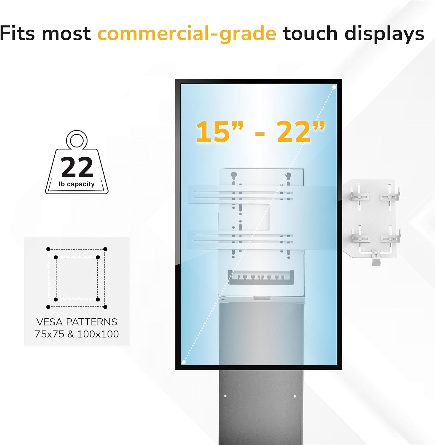 image:imageMountIt POS Kiosk Floor Stand for Monitors Fits 1522 Screens up to 22 lbs VESA 75x75 amp 100x100 30 Tilt Printer Bay amp Payment Terminal Bracket SelfService Checkin Kiosk Stand BlackWhite