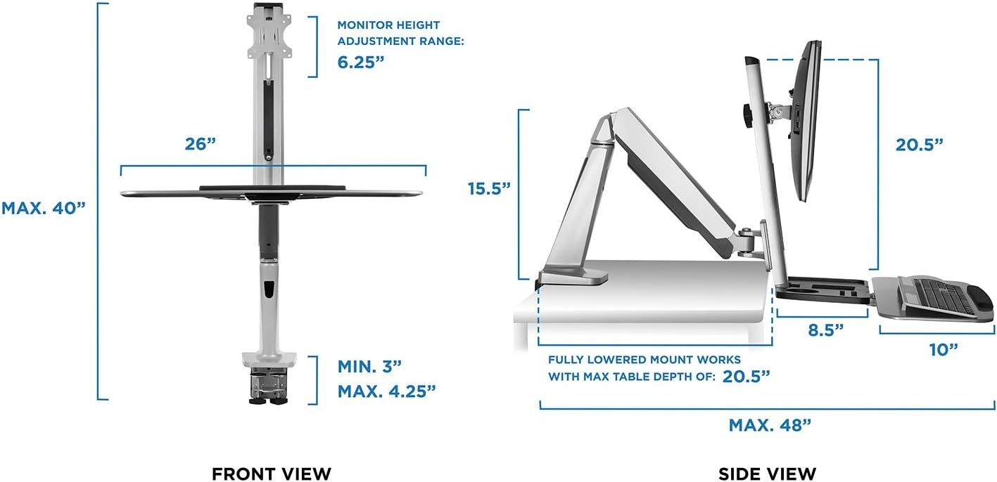 image:imageMountIt SitStand Monitor Arm Desk Mount Workstation with Keyboard Tray Single Monitor Mount Fits Up to 32 Gas Spring Height Adjustable VESA 75x75 100x100 Clamp or Grommet SilverSingle Monitor