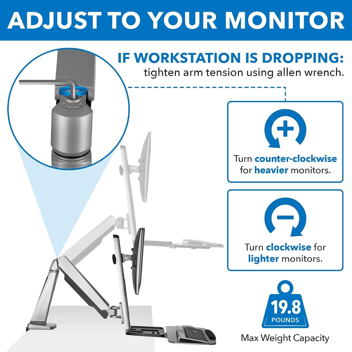 image:imageMountIt SitStand Monitor Arm Desk Mount Workstation with Keyboard Tray Single Monitor Mount Fits Up to 32 Gas Spring Height Adjustable VESA 75x75 100x100 Clamp or Grommet SilverSingle Monitor