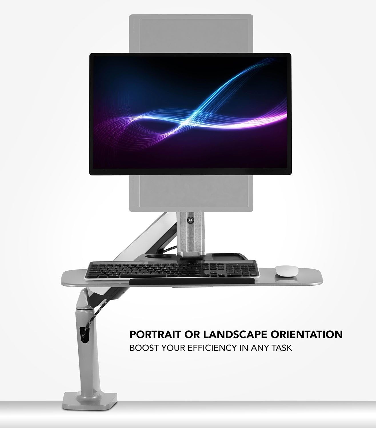 image:imageMountIt SitStand Monitor Arm Desk Mount Workstation with Keyboard Tray Single Monitor Mount Fits Up to 32 Gas Spring Height Adjustable VESA 75x75 100x100 Clamp or Grommet SilverSingle Monitor