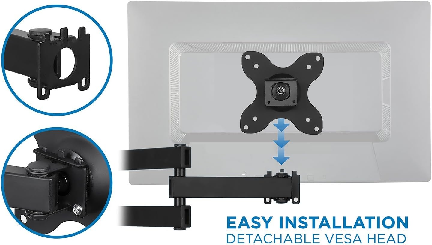 image:imageMountIt Small TV Wall Mount Full Motion Swivel Tilt Fits 1930 Inch TVs up to 33 lbs VESA 75x75 amp 100x100 Extends 17515 Corner Compatible Single Stud Wall Mount Bracket