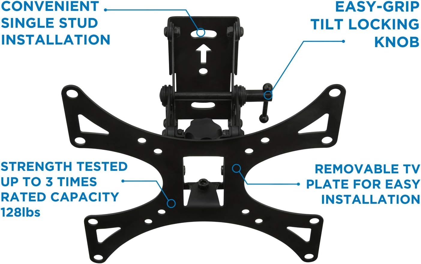 image:imageMountIt Swivel TV Wall Mount for Single Stud Installation Fits Up to 200x200 VESA Patterns for 2342 Inch Flat Screen and Monitors Adjustable Tilt and Extend 66 Lbs Capacity Black