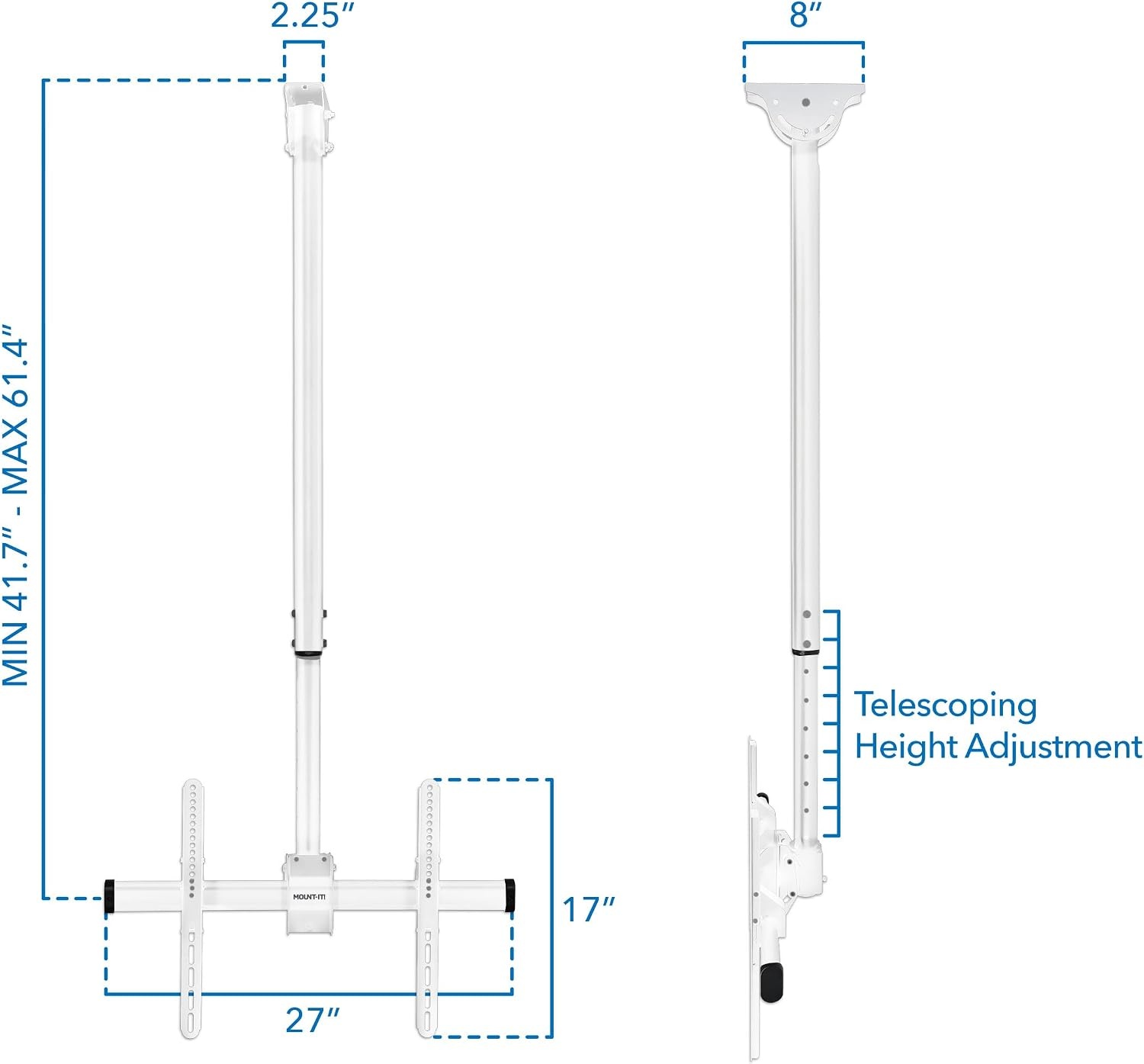 image:imageMountIt TV Ceiling Mount 5Foot Pole Full Motion 360 Fits 3275 up to 110 lbs VESA 200x200 to 600x400 Height Adjustable 417617 Inches Flat or Vaulted Ceilings White