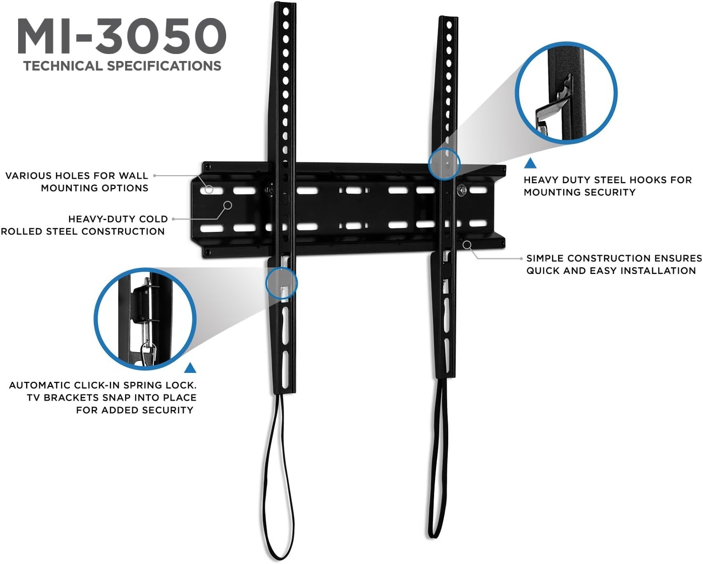 image:imageMountIt UltraSlim Fixed TV Wall Mount for 3255 Inch Flat Screen TVs Low Profile 11 Flush Design VESA 200x200 to 400x400 77 lb Capacity Quick Release Cords 16 Stud Installation
