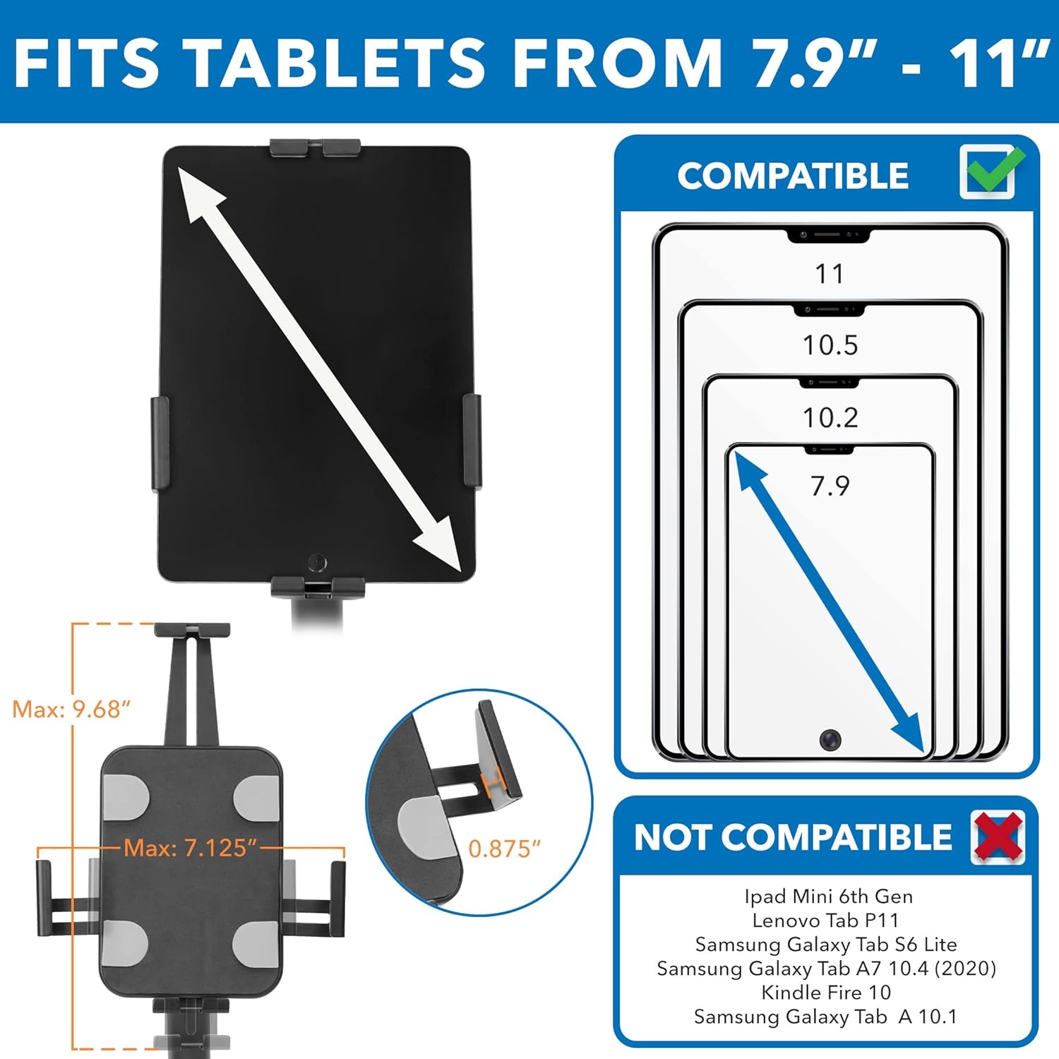 image:imageMountIt Universal Tablet Floor Stand with Locking Clamp AntiTheft Adjustable Kiosk for 7911 Tablets Height Adjustable 31468 BoltDown Base for Retail amp Business Black