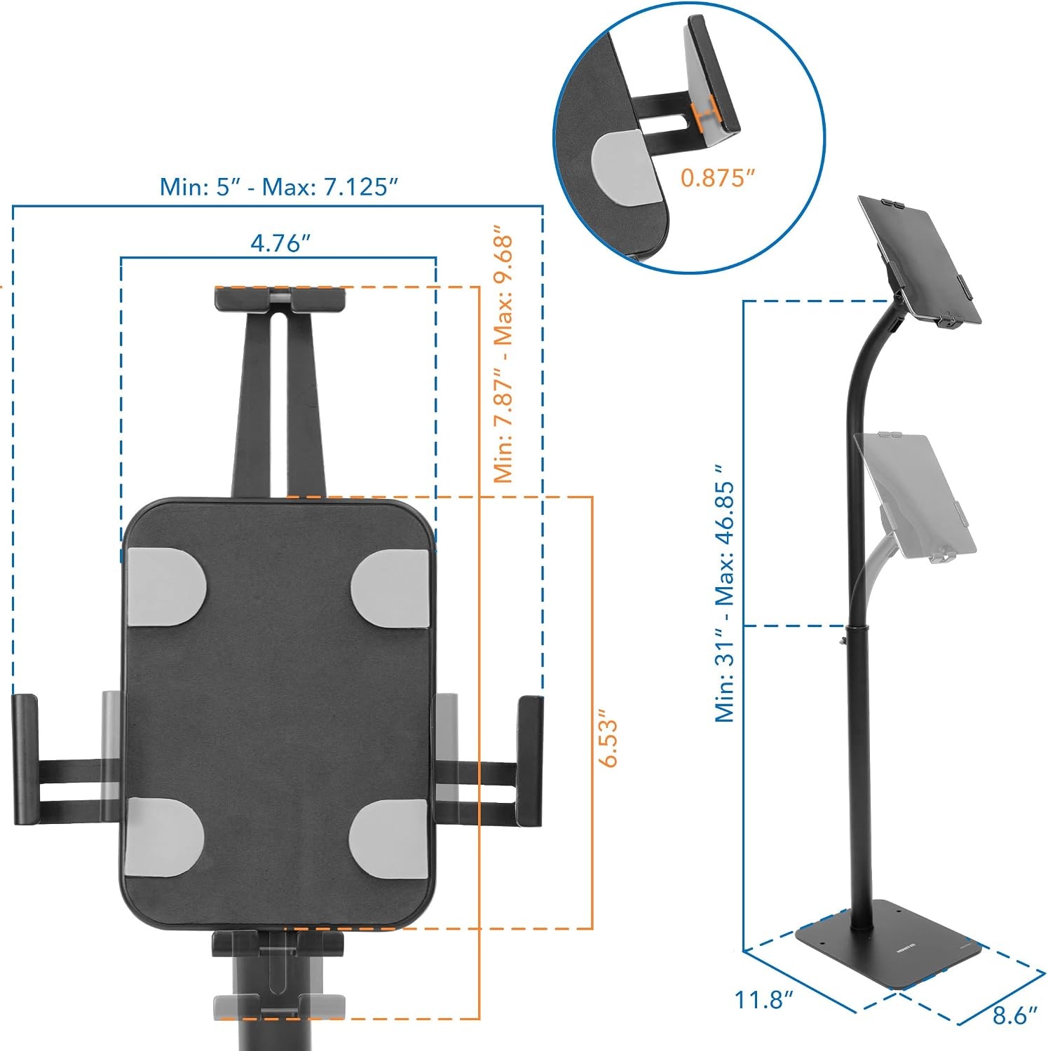 image:imageMountIt Universal Tablet Floor Stand with Locking Clamp AntiTheft Adjustable Kiosk for 7911 Tablets Height Adjustable 31468 BoltDown Base for Retail amp Business Black