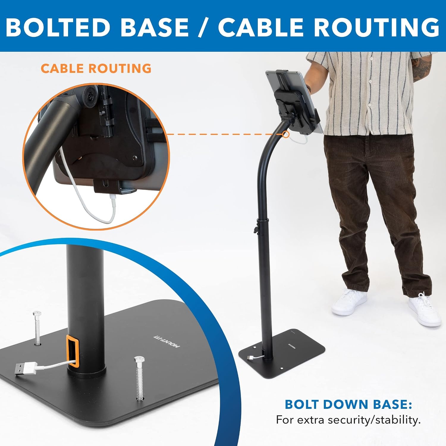 image:imageMountIt Universal Tablet Floor Stand with Locking Clamp AntiTheft Adjustable Kiosk for 7911 Tablets Height Adjustable 31468 BoltDown Base for Retail amp Business Black