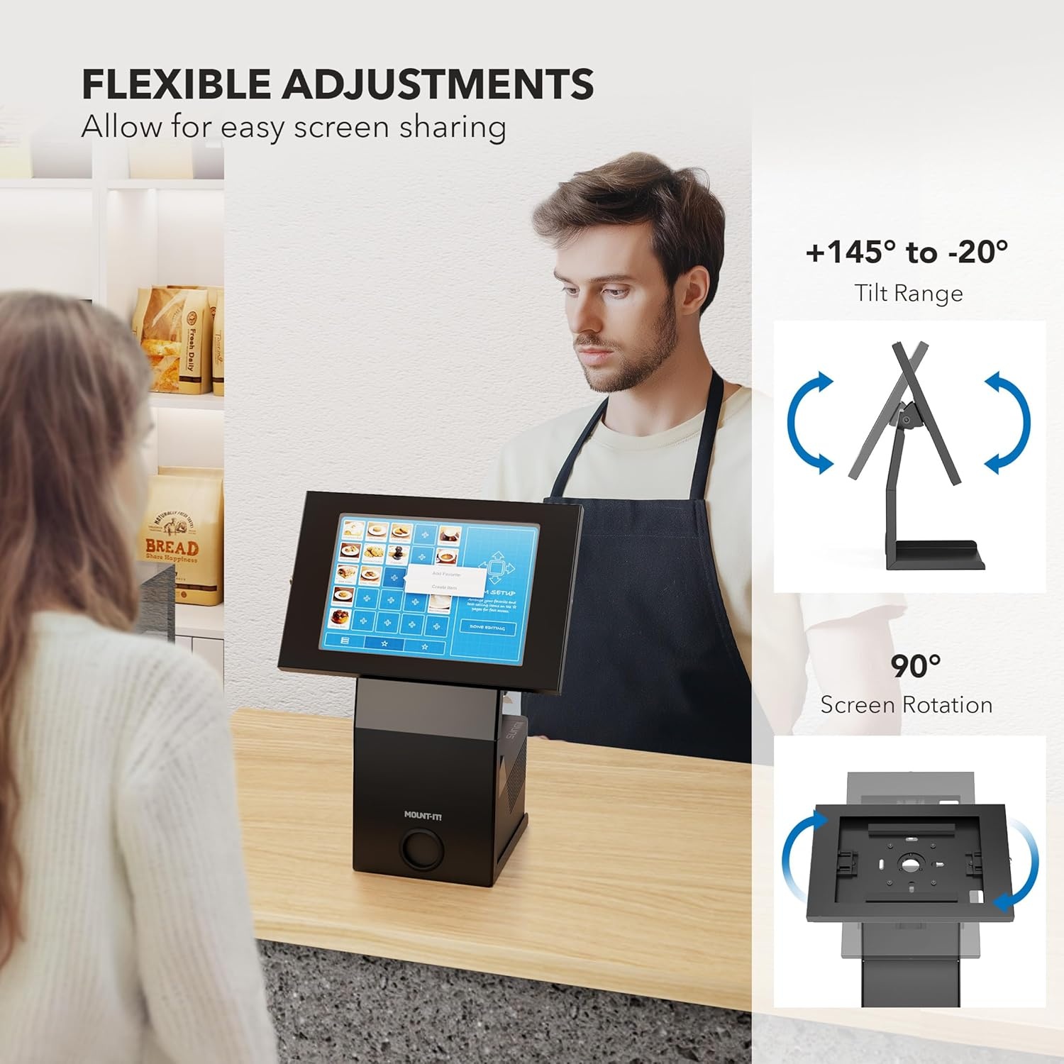 image:imageMountIt iPad Kiosk Stand with Printer Shelf Locking AntiTheft Tablet POS Stand for Countertop Checkout 90 Rotation amp 14520 Tilt Compatible with iPad 711 Air amp Pro BlackBlack
