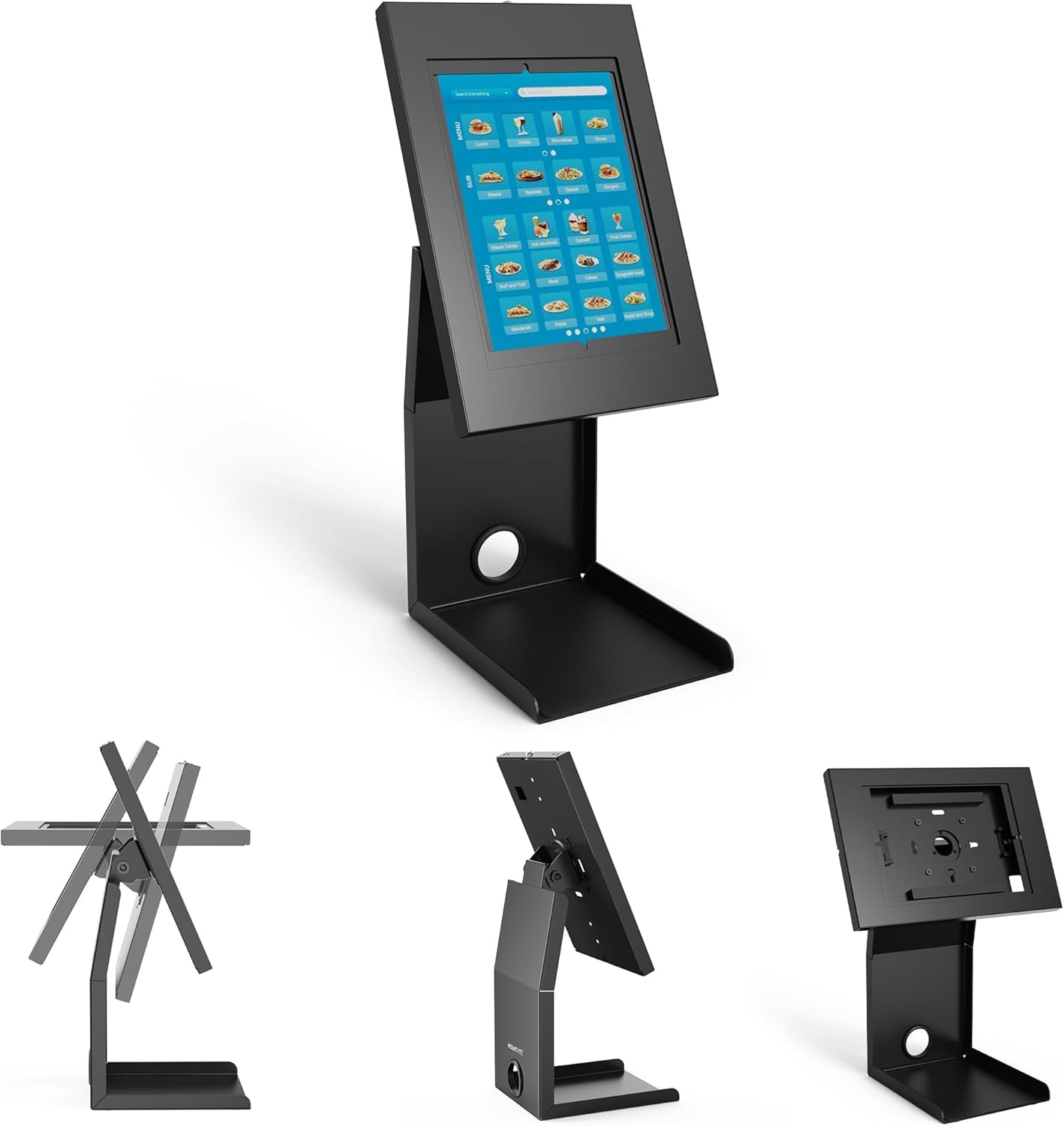image:imageMountIt iPad Kiosk Stand with Printer Shelf Locking AntiTheft Tablet POS Stand for Countertop Checkout 90 Rotation amp 14520 Tilt Compatible with iPad 711 Air amp Pro BlackBlack