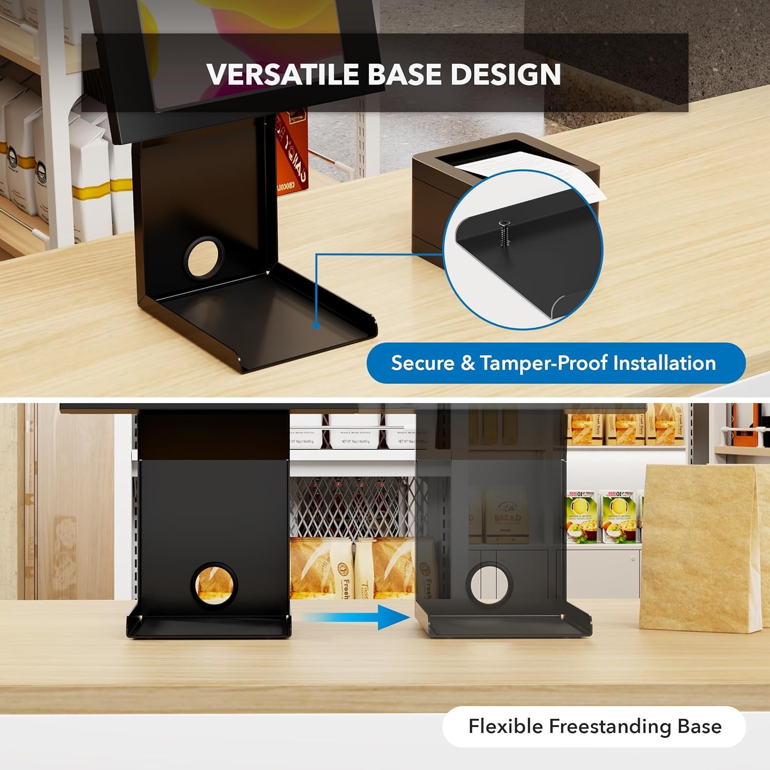 image:imageMountIt iPad Kiosk Stand with Printer Shelf Locking AntiTheft Tablet POS Stand for Countertop Checkout 90 Rotation amp 14520 Tilt Compatible with iPad 711 Air amp Pro BlackBlack