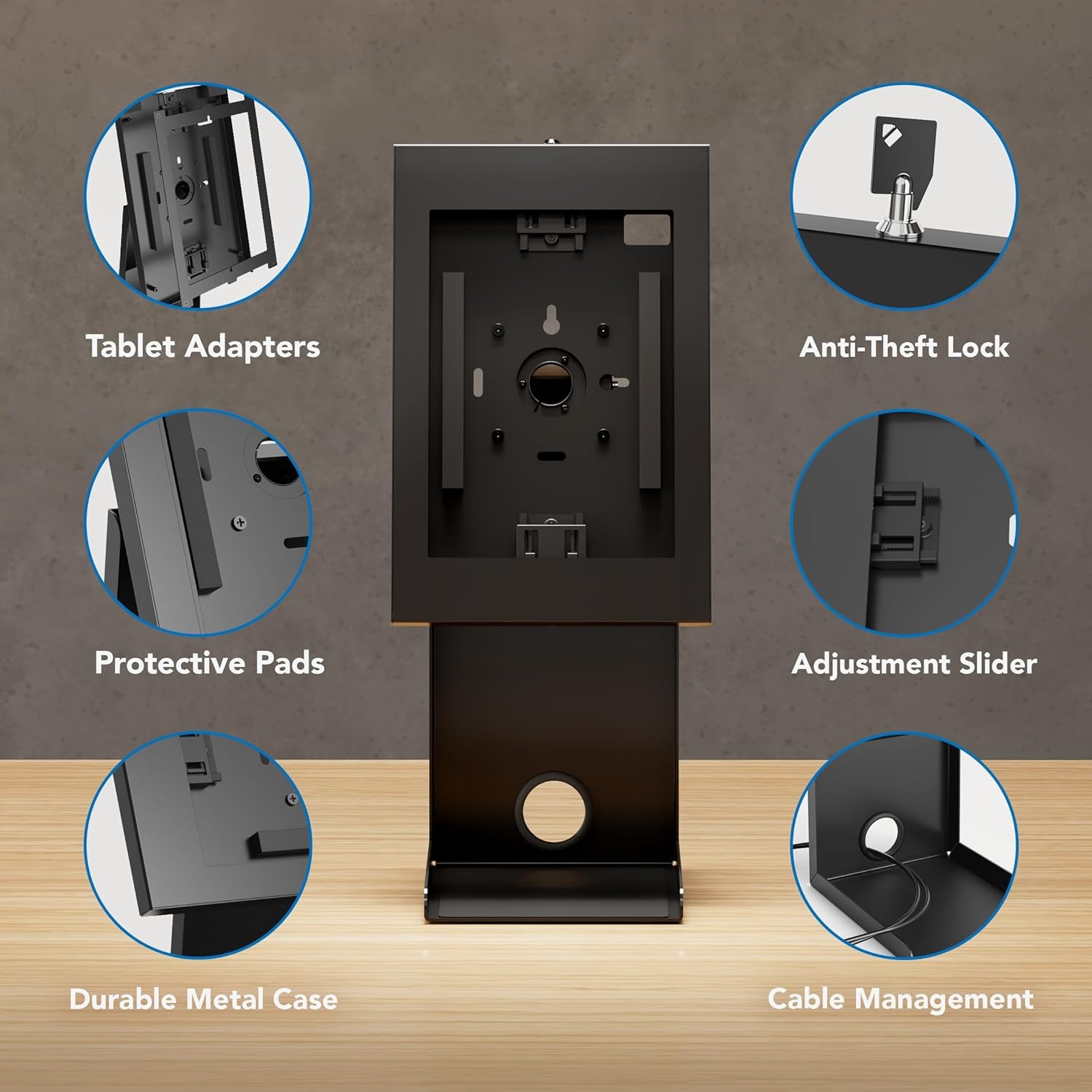 image:imageMountIt iPad Kiosk Stand with Printer Shelf Locking AntiTheft Tablet POS Stand for Countertop Checkout 90 Rotation amp 14520 Tilt Compatible with iPad 711 Air amp Pro BlackBlack
