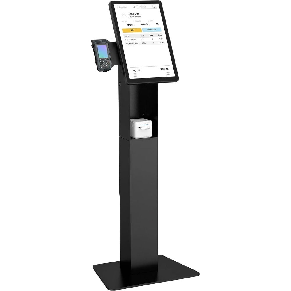 image:imageMountIt POS Kiosk Floor Stand for Monitors Fits 1522 Screens up to 22 lbs VESA 75x75 amp 100x100 30 Tilt Printer Bay amp Payment Terminal Bracket SelfService Checkin Kiosk Stand BlackBlack