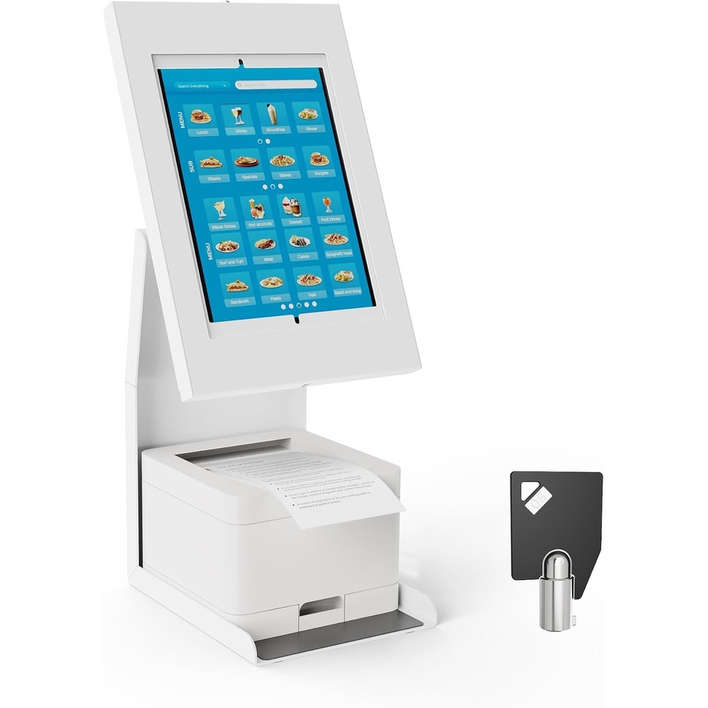 image:imageMountIt iPad Kiosk Stand with Printer Shelf Locking AntiTheft Tablet POS Stand for Countertop Checkout 90 Rotation amp 14520 Tilt Compatible with iPad 711 Air amp Pro BlackWhite