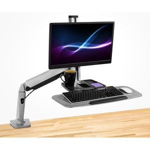 image:imageMountIt SitStand Monitor Arm Desk Mount Workstation with Keyboard Tray Single Monitor Mount Fits Up to 32 Gas Spring Height Adjustable VESA 75x75 100x100 Clamp or Grommet SilverSingle Monitor